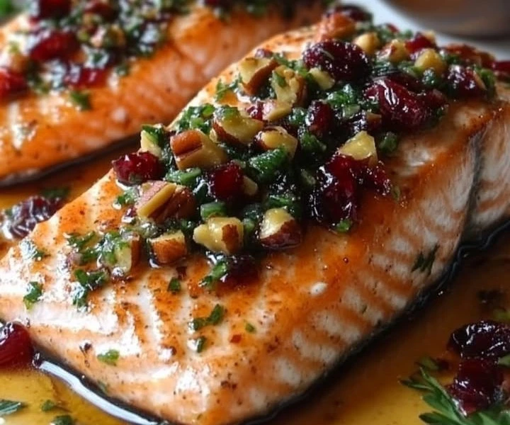 Baked Salmon with Cranberry Salsa and Pecans